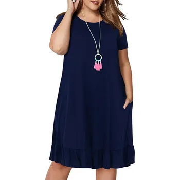 Dámské šaty Áčkové šaty s kapsami Barva: Tmavě Modrá, Velikost: 4XL