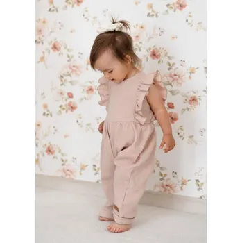 Letní mušelínový overálek pro holčičky s volánkem Star - béžový, vel. 104