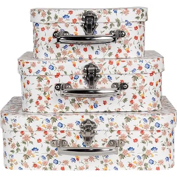 Úložný box 3ks bílý papírový kufřík s jemnými květy - 30*22*9/ 25*20*9/ 20*17*8 cm