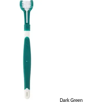 Kosmetika pro psa Kartáček na zuby pro psy a kočky tříhlavý | multifunkční čištění, chovatelské potřeby - tmavozelený