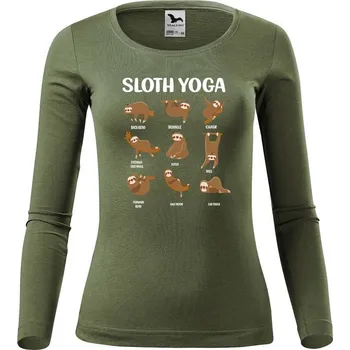 Dámské tričko DOBRÝ TRIKO Dámské bavlněné triko Sloth yoga Velikost: M, Barva: Khaki