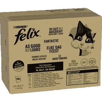 Felix Fantastic hovězí, kuře, losos, tuňák v želé 120 x 85 g