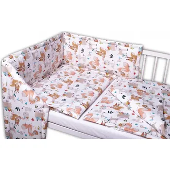 Dětsný nábytek Baby Nellys 3-dílná sada Mantinel s povlečením - Pohádková zvířátka - bílá, 135x100 cm