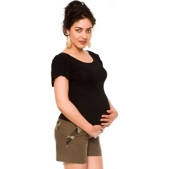 Be MaaMaa Těhotenské lněné kraťasy Hana, khaki, vel. L