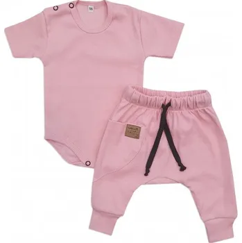 Kojenecká souprava Žebrovaná souprava body kr. rukáv + tepláčky Magic, bavlna, růžová, vel. 74