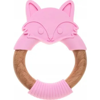 Silikonové, dřevěné kousátko Liška - růžové