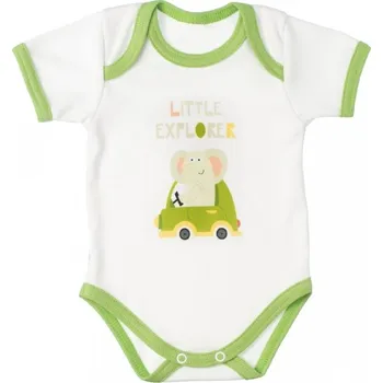 MBaby Bavlněné body s krátkým rukávem, Slůně Little Explorer, bílo/zelené