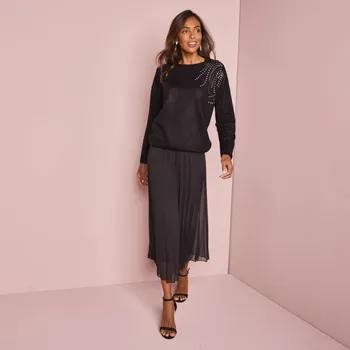 Dámský svetr Pulovr zdobený štrasem černá 34/36