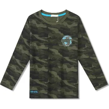 Chlapecké tričko KUGO MASKÁČOVÉ TRIČKO S DLOUHÝM RUKÁVEM, velikost 134 - 164 Barva: Maskáč s modrým nápisem, Velikost: 152