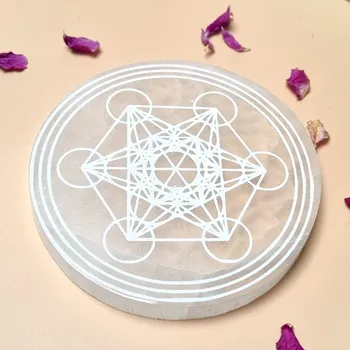 Selenit - Metatronova krychle, podložka z minerálu selenit, průměr 11 cm Přírodní minerály, krystaly