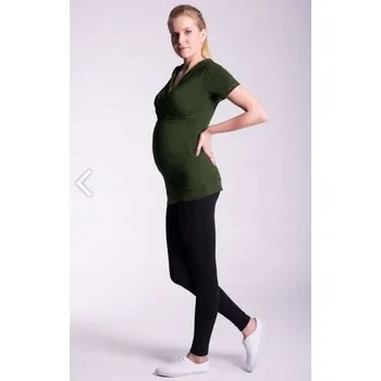 Těhotenská móda Be MaaMaa Těhotenské a kojící triko s kapucí, kr. rukáv - khaki