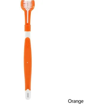 Kosmetika pro psa Kartáček na zuby pro psy a kočky tříhlavý | multifunkční čištění, chovatelské potřeby - oranžový