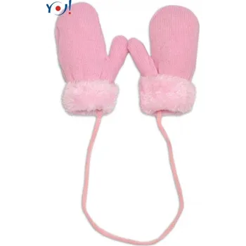 Rukavice Zimní kojenecké rukavičky s kožíškem - se šňůrkou YO-sv. růžové/růžový kožíšek, 98/104