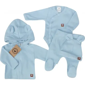 Dětská móda Sada do porodnice 4D, žebrovaná, body, polodupačky, kabátek a čepička, modrá, vel. 62