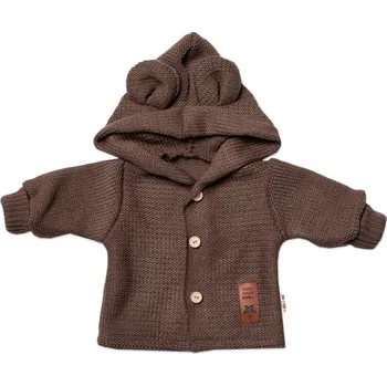 Dětský elegantní pletený svetřík s knoflíčky a kapucí s oušky Baby Nellys, hnědý, vel. 80