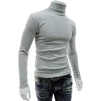 Pánský svetr Jednoduchý tenký pánský svetr s rolákovým límcem - Světle šedá,XL