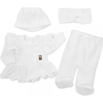 Kojenecká souprava Pletená ažurková sada 4D, tunika, polodupačky, čepička + čelenka Kazum, bílá, vel. 68