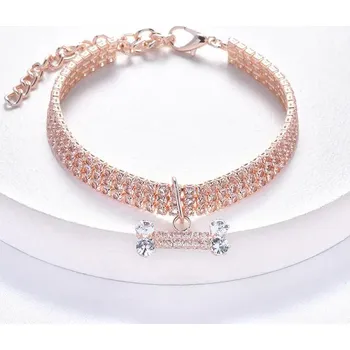 Obojek pro psa Elegantní obojek s kamínky pro psy a kočky | chovatelské potřeby - Růžové zlato,M 24,5-34,5cm