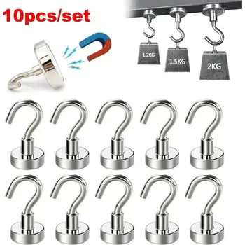 Věšák Magnetické háčky do kuchyně a koupelny | Silné kovové háčky, háček na klíče 10 ks