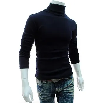 Pánský svetr Jednoduchý tenký pánský svetr s rolákovým límcem - Modrá,2XL