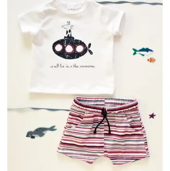 Kojenecká souprava K-Baby 2 dílná dětská sada, triko s kraťasky For Boy - proužky červené, modré, vel. 80