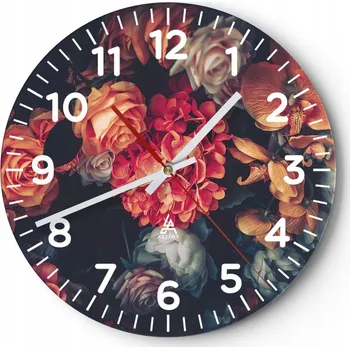 Hodiny Kuchyňské nástěnné hodiny 30x30 Květiny Moderní skleněné hodiny do obýváku Tiché