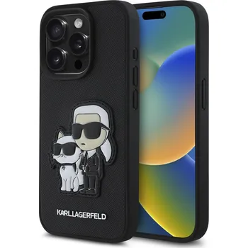 Pouzdro na mobilní telefon Karl Lagerfeld Ochranný kryt na iPhone 15 Pro MAX - Karl Lagerfeld, Saffiano Karl and Choupette Black KLHCP15XSANKCPK