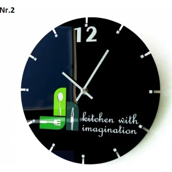 Hodiny Černé kulaté hodiny do kuchyně zelená