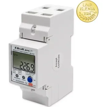 Bezpečnostní detektor Qoltec 50882 Jednofázové elektronické počítadlo | měřič spotřeby energie na DIN lištu | Wifi | TUYA | 230V | LCD |