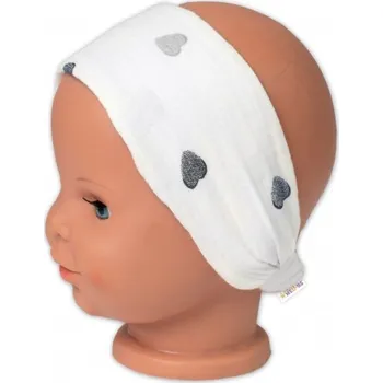 Zimní čelenka Letní čelenka, bandana, mušelín, Srdíčka, Baby Nellys - smetanová, vel. 104/110