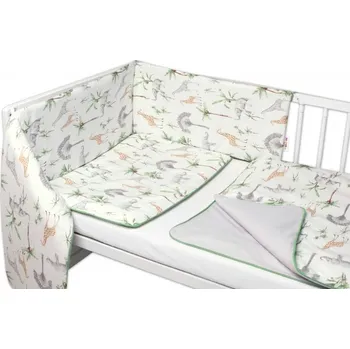 Dětský pokoj Baby Nellys 3-dílná sada mantinel s povlečením Safari - bílá s potiskem/zelená
