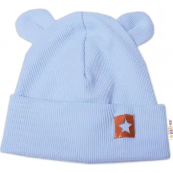 Pokrývka hlavy Baby Nellys Žebrovaná dvouvrstvá čepice s oušky TEDDY - sv. modrá, vel. 68/74
