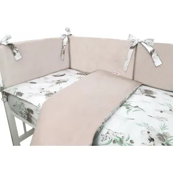 Povlečení 3-dílná sada Mantinel s povlečením, bavlna/velvet, Exotika, béžová/bílá