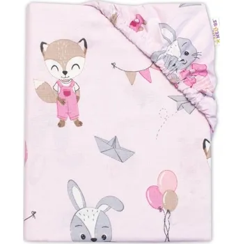 Prostěradlo Baby Nellys Dětské bavlněné prostěradlo do postýlky, Liška a zajíc, růžové, 70x140 cm