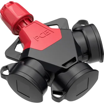 Elektrická zásuvka PC Electric 253831-src 3násobná zásuvka guma s napěťovou referencí 250 V červená IP54