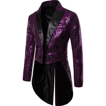 Třpytivé pánské sako s delším zadním dílem Barva: Fialová, Velikost: XL