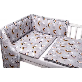 Dětský pokoj Baby Nellys 3-dílná sada Mantinel s povlečením - Ježek a duha, šedé, 135x100 cm