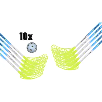 Florbalová hůl FLOORBEE Albatross 35 Blue + Balls Florbalová sada bílá / modrá / žlutá, Oboustranná, 96cm (=106cm), (13 - 18 let)