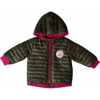 Přechodová prošívaná bunda s kapucí - olivová/růžová