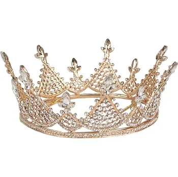 Bytová dekorace Zlatá kovová korunka s krystaly Princess - Ø 14*7 cm