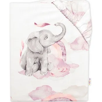 Prostěradlo Dětské bavlněné prostěradlo do postýlky, Slon a duha, růžová/bílá, 140x70 cm