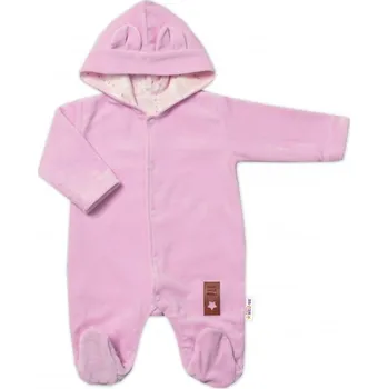 Kojenecký overall Semiškový, velurový overal s kapucí Baby Nellys New Bunny, růžový, vel. 80