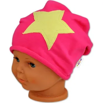 Kojenecká čepice Bavlněná čepička Stars Baby Nellys ® - malinová, vel. 104/116