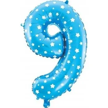 Balónek Modrý balónek "9" 32 palců Fóliový Narozeniny Hvězdičky Party