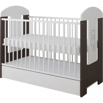 Dětská postýlka Postýlka 120/60 cm Gloria - bílá/ ořech Medvěd se šuplíkem