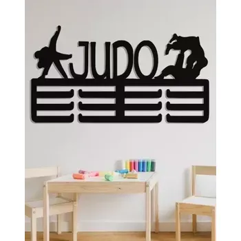 Věšák Věšák na medaile JUDO - Dřevěná dekorace na zeď - 30x16 cm