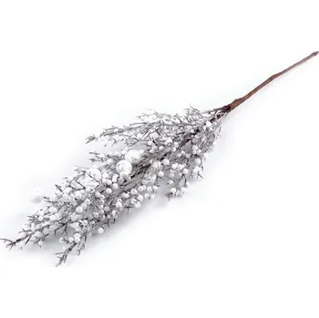 umělá květina Umělá větvička s ojíněnými bobulemi - stříbrná