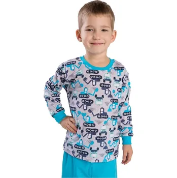 Chlapecké pyžamo Bettymode Pyžamo pro děti AUTA A STROJE TYRKYSOVÁ dlouhý rukáv, 92