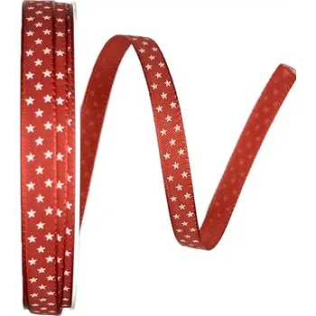 Stuha Vánoční stuha MINI STARS RED červená 15mm x 25m (5,-Kč/m) (Vánoční stuha tenká, taftová, červená, jednostranný potisk)