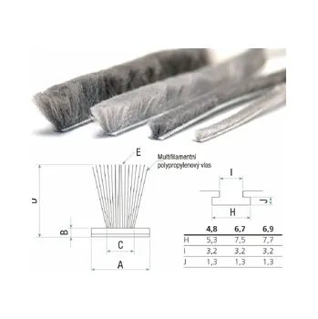 Těsnění do okna a dveří Flexibilní kartáček POLY-BOND do T drážky s.6,7 x v. 18 mm/EC/šedá